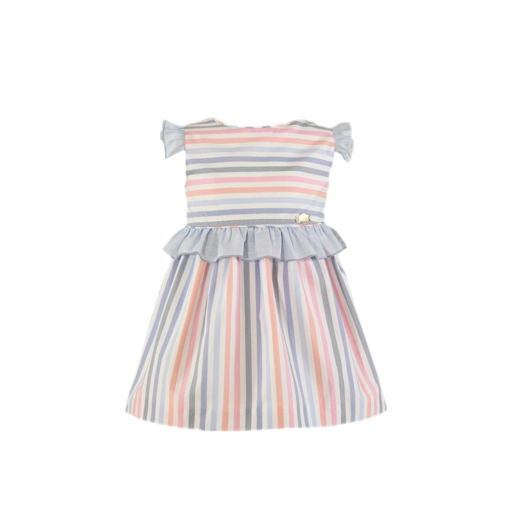 Miranda SS24 PRE-ORDER - Girls Blue & Multicolour Stripe Dress 604V - Mariposa Children's Boutique