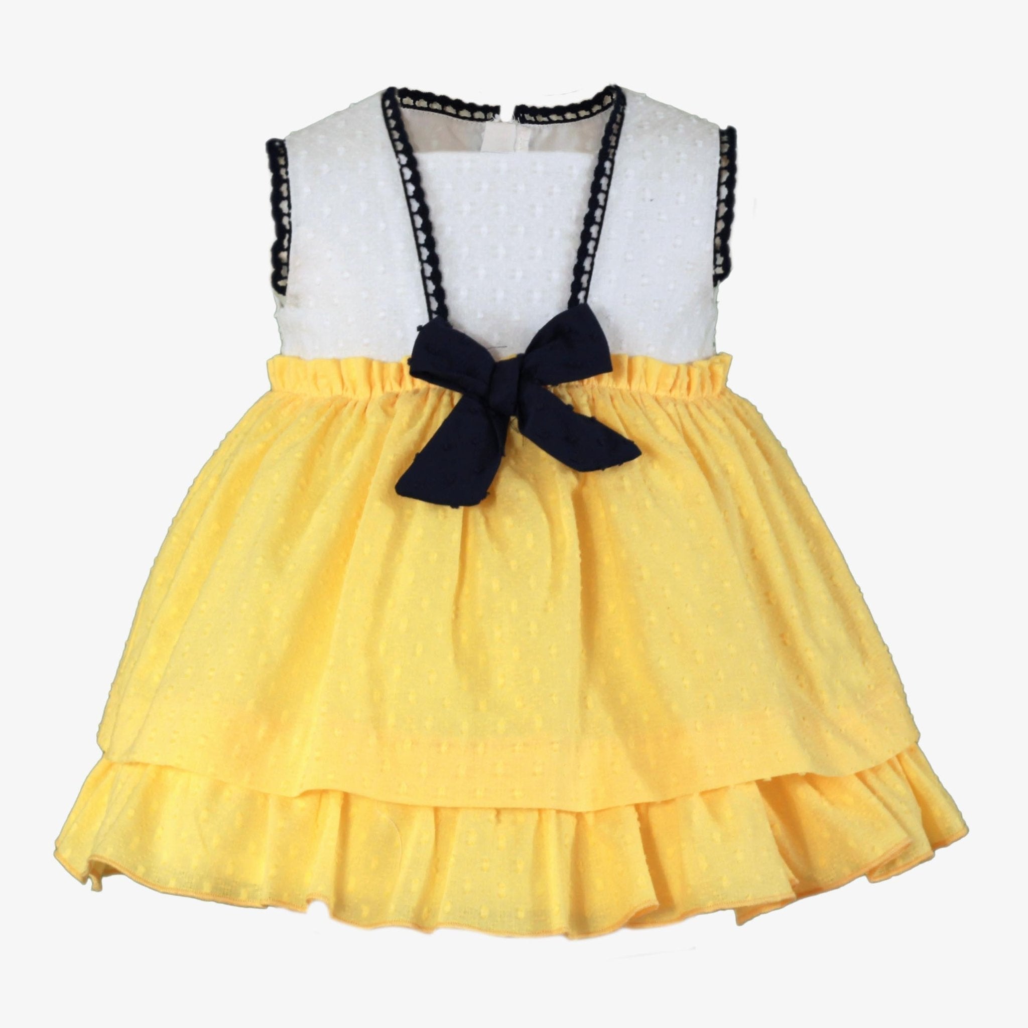 Miranda SS25 - Baby Girl's Yellow, White & Navy Dress 141VB - Mariposa Children's Boutique