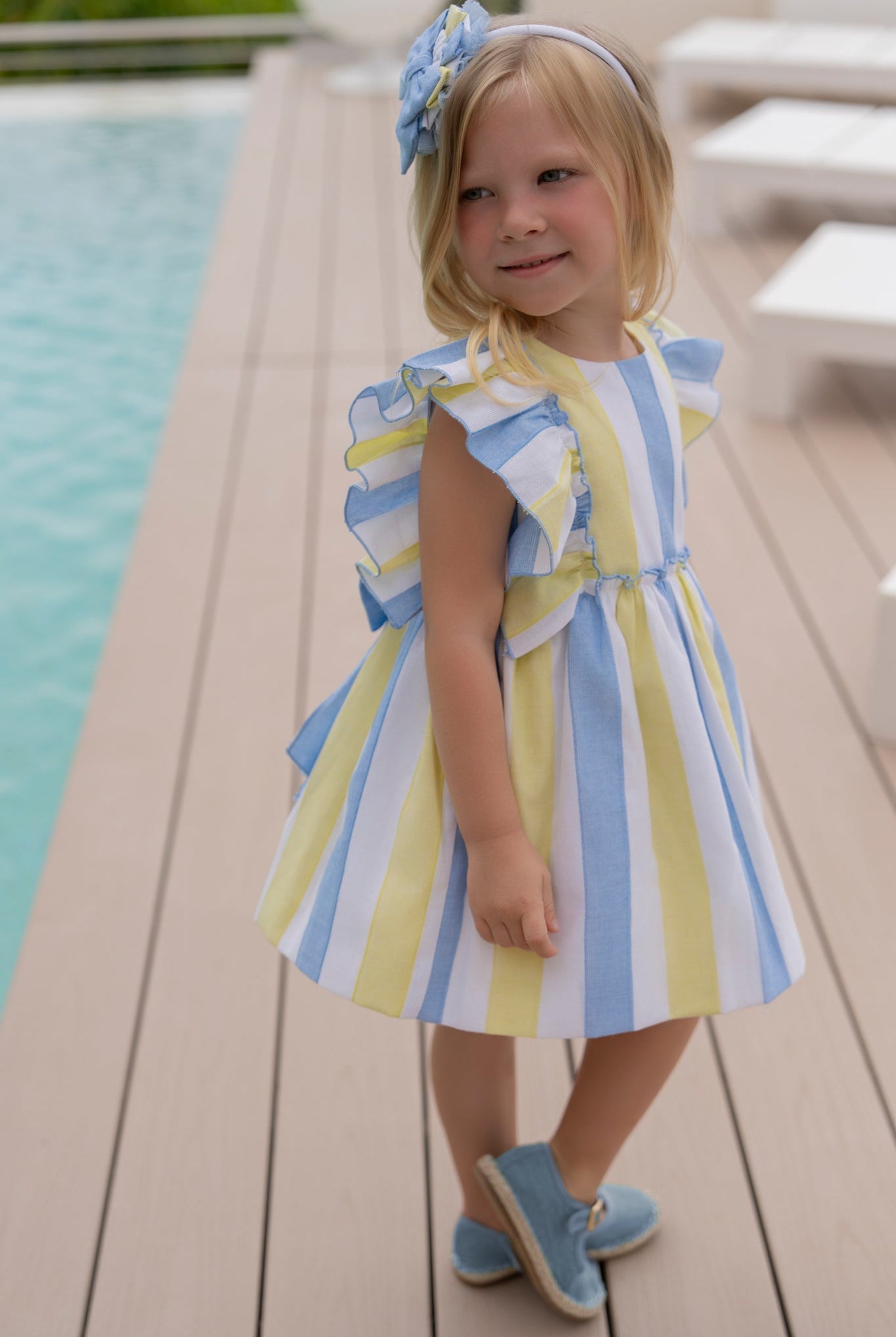 Miranda SS26 PRE - ORDER - Girls Blue & Lemon Stripe Dress