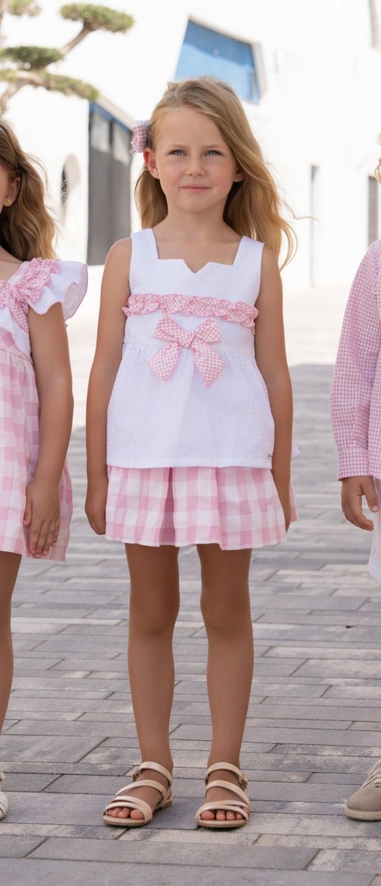 Miranda SS26 PRE - ORDER - Girls White & Baby Pink Skirt and Top Set