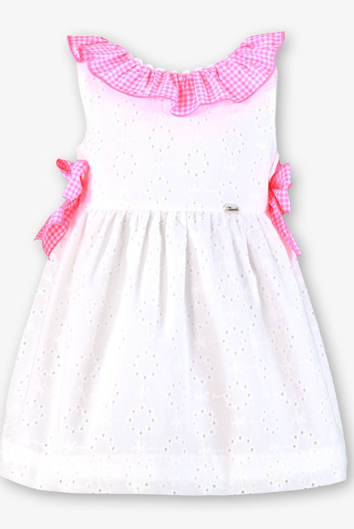 Miranda SS26 PRE - ORDER - Girls White & Neon Pink Dress