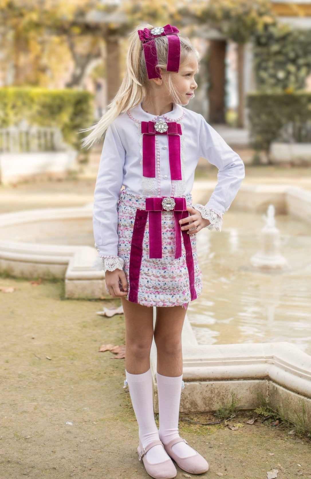 Naxos AW25 Girls Purple Multicolour Tweed Skirt Set