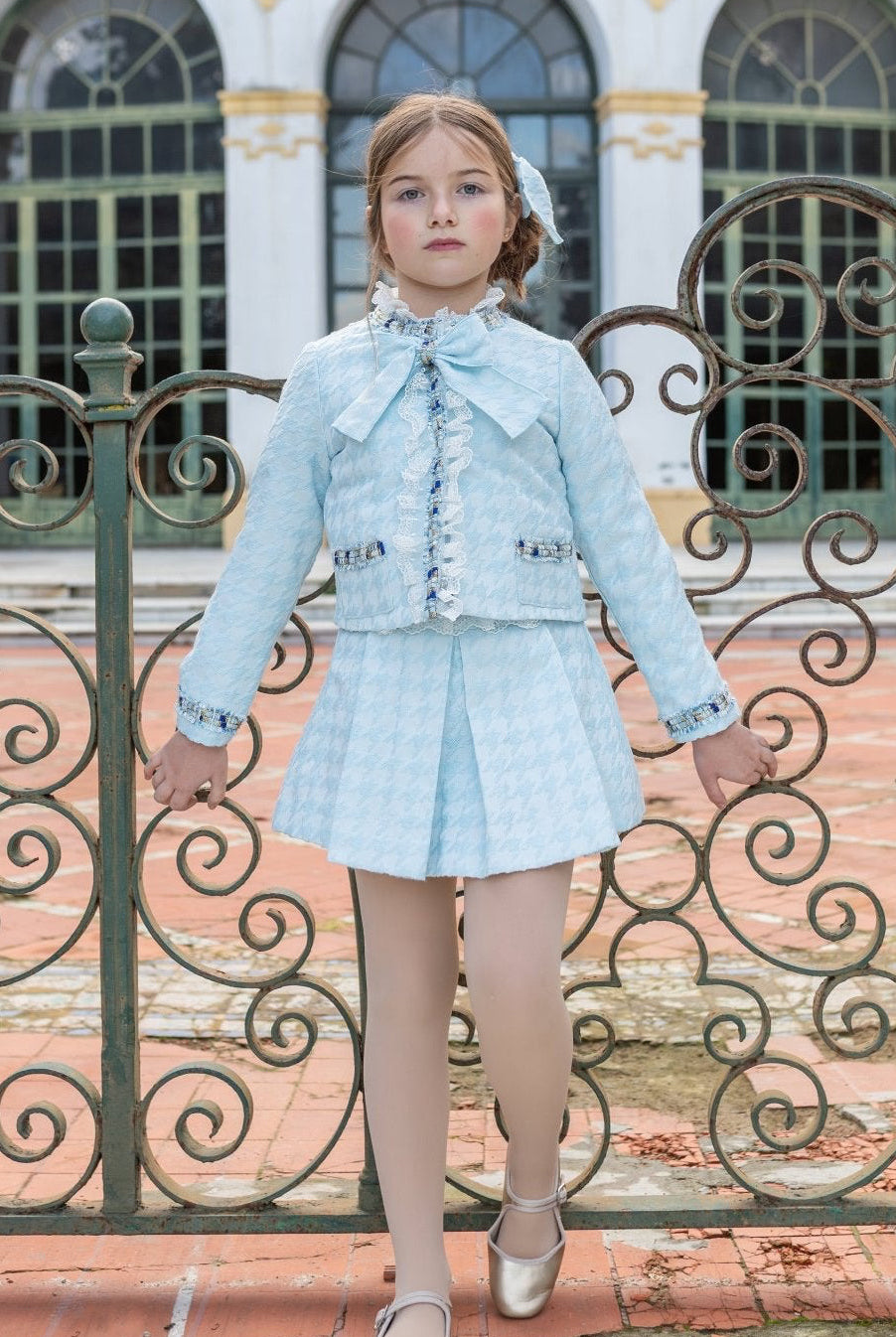 Naxos Baby Blue Dogtooth Skirt, Blouse & Jacket Set | AW26 PRE-ORDER