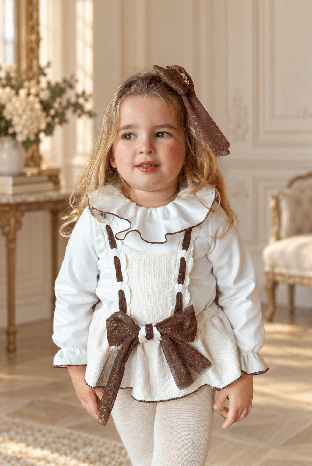 Naxos Baby Girls Cream & Chocolate Romper & Blouse Set | AW26