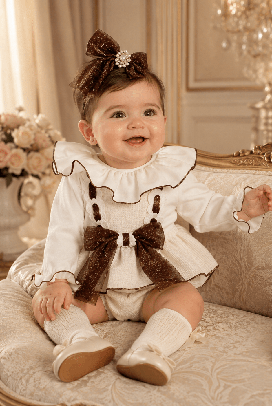 Naxos Baby Girls Cream & Chocolate Romper Set | AW26 PRE-ORDER