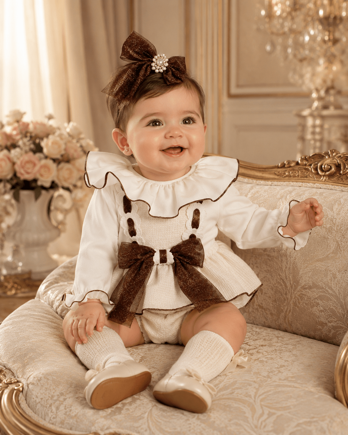 Naxos Baby Girls Cream & Chocolate Romper Set | AW26 PRE-ORDER