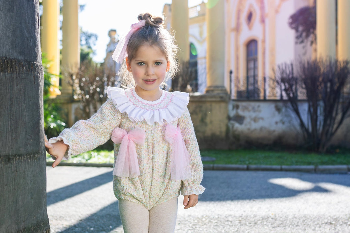 Naxos Baby Girls Pink Tweed Romper | AW26 Pre-Order