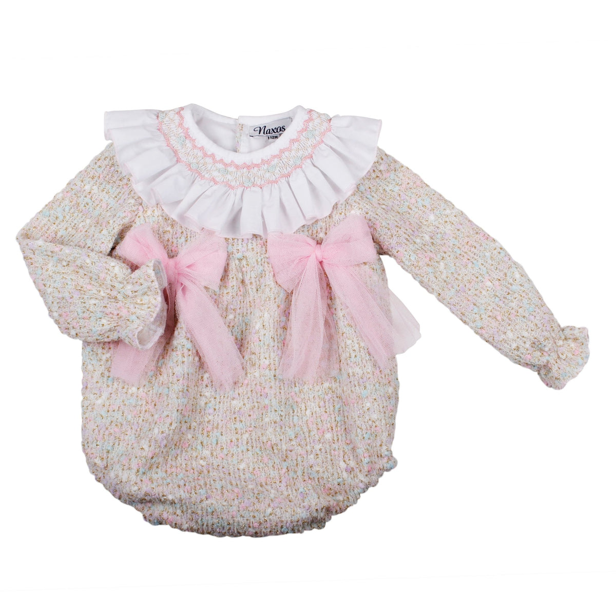 Naxos Baby Girls Pink Tweed Romper | AW26 Pre-Order
