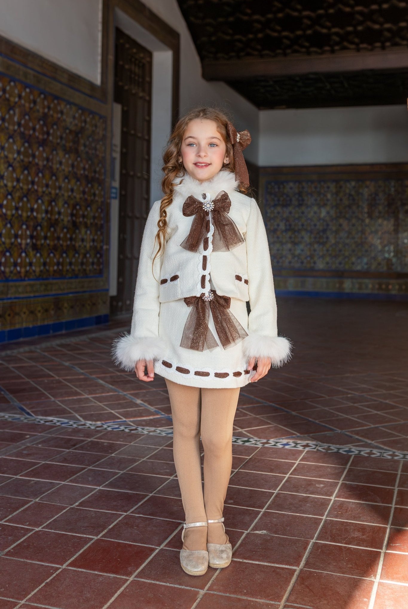 Naxos Cream & Chocolate Skirt, Blouse & Jacket Set | AW26 PRE-ORDER
