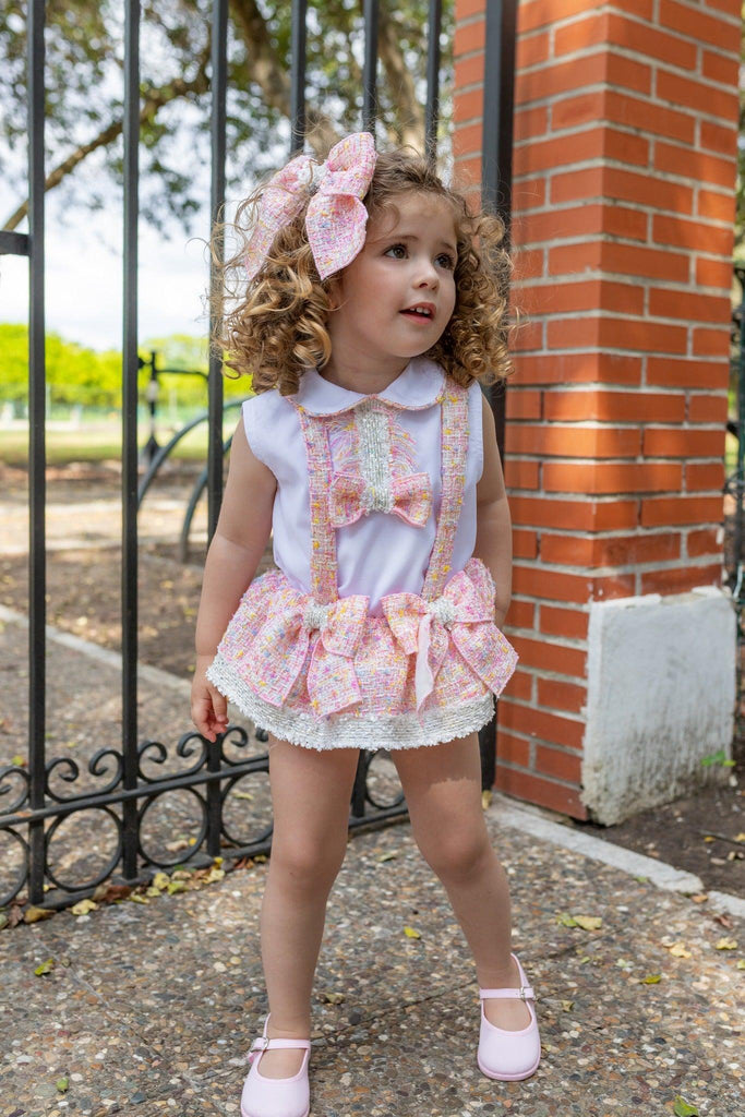 NAXOS SS24 - Baby Girls Pink Chanel Romper Suit & Blouse - Mariposa Children's Boutique