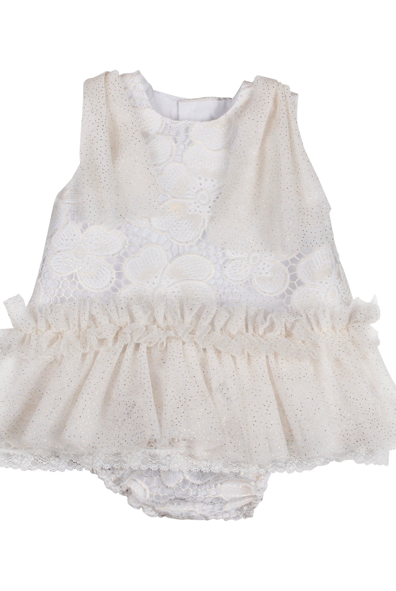 Naxos SS26 - Baby Girls White & Gold Embroidered & Tulle Dress & Knickers