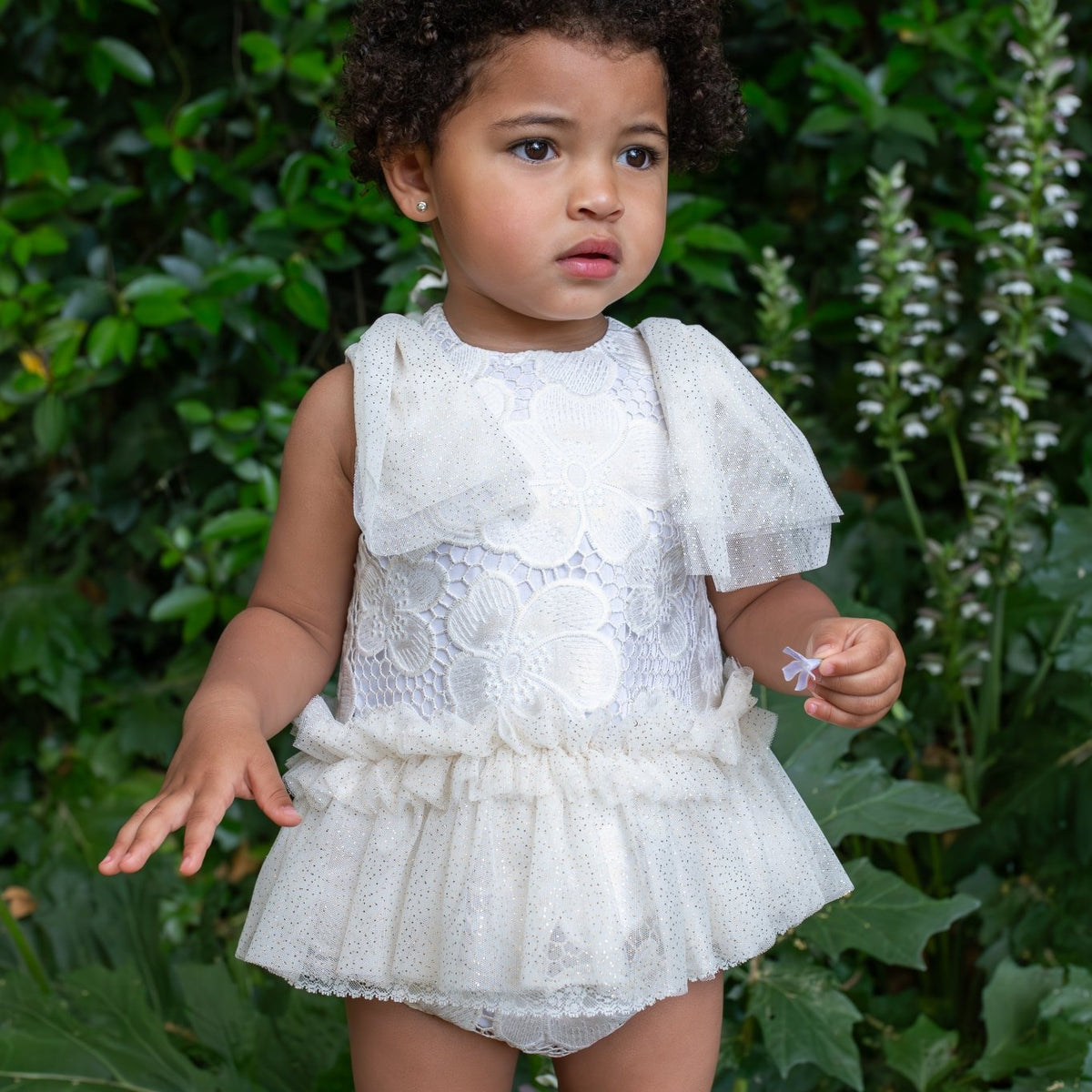 Naxos SS26 Baby White & Gold Tulle Dress | Spanish Baby Outfit UK