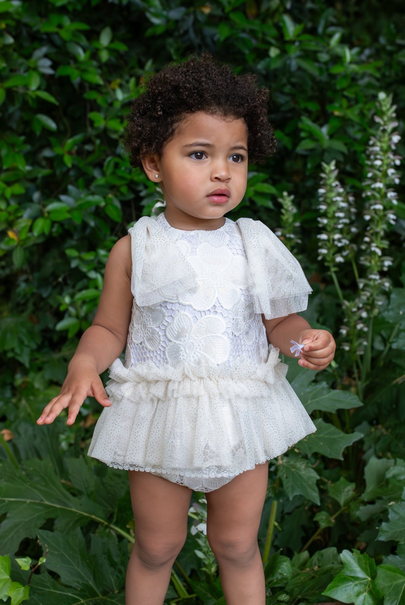 Naxos SS26 - Baby Girls White & Gold Embroidered & Tulle Dress & Knickers