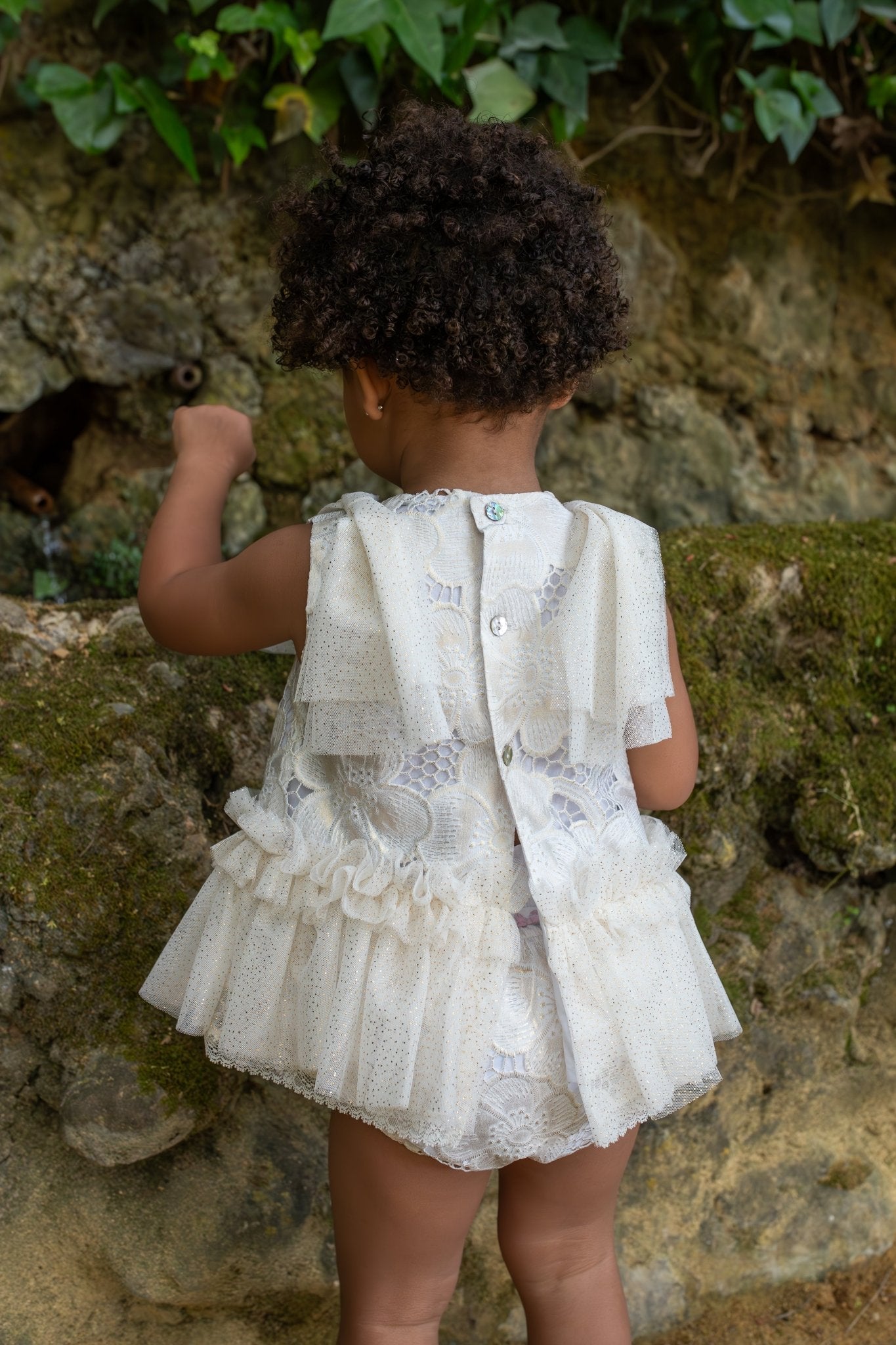 Naxos SS26 - Baby Girls White & Gold Embroidered & Tulle Dress & Knickers
