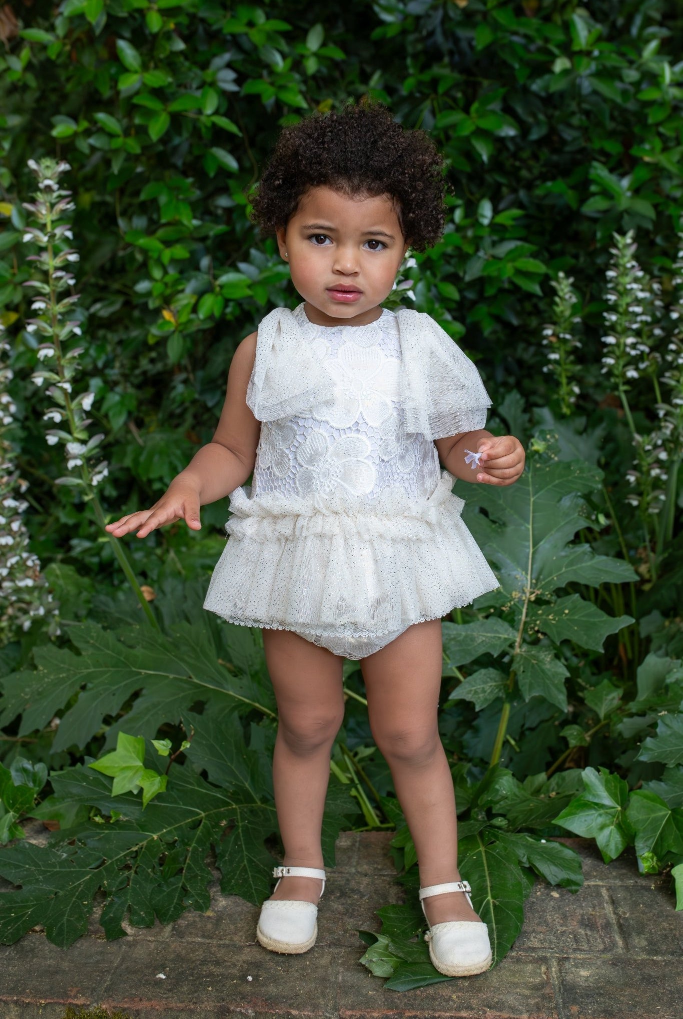 Naxos SS26 - Baby Girls White & Gold Embroidered & Tulle Dress & Knickers