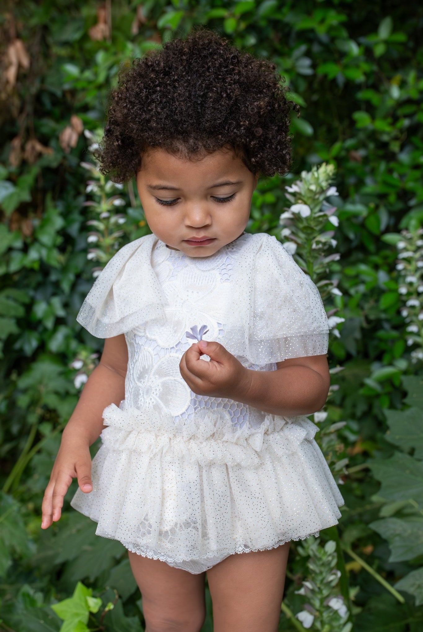 Naxos SS26 - Baby Girls White & Gold Embroidered & Tulle Dress & Knickers