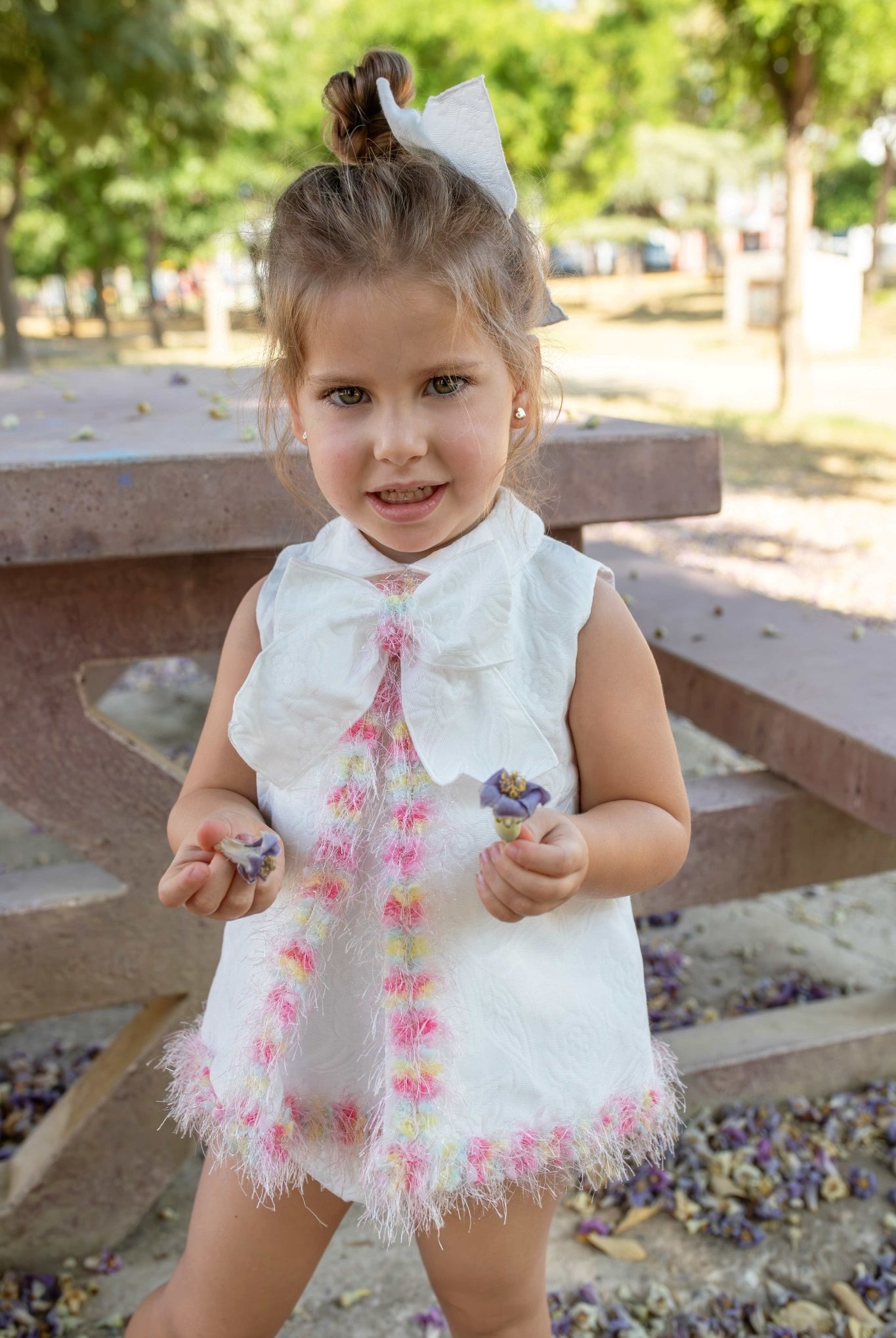 Naxos SS26 - Baby Girls White Jacquard & Multicolour Dress & Knickers