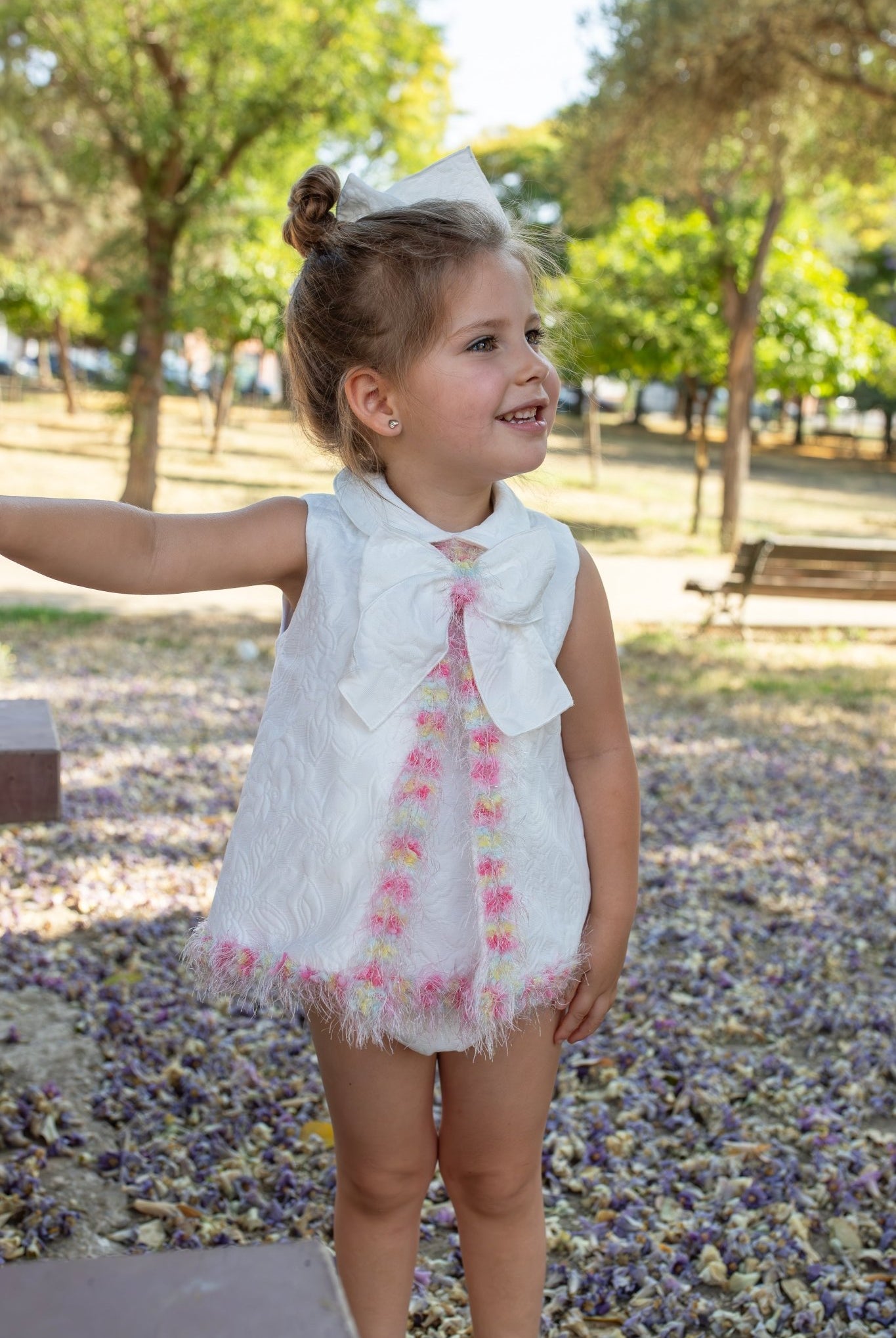 Naxos SS26 - Baby Girls White Jacquard & Multicolour Dress & Knickers