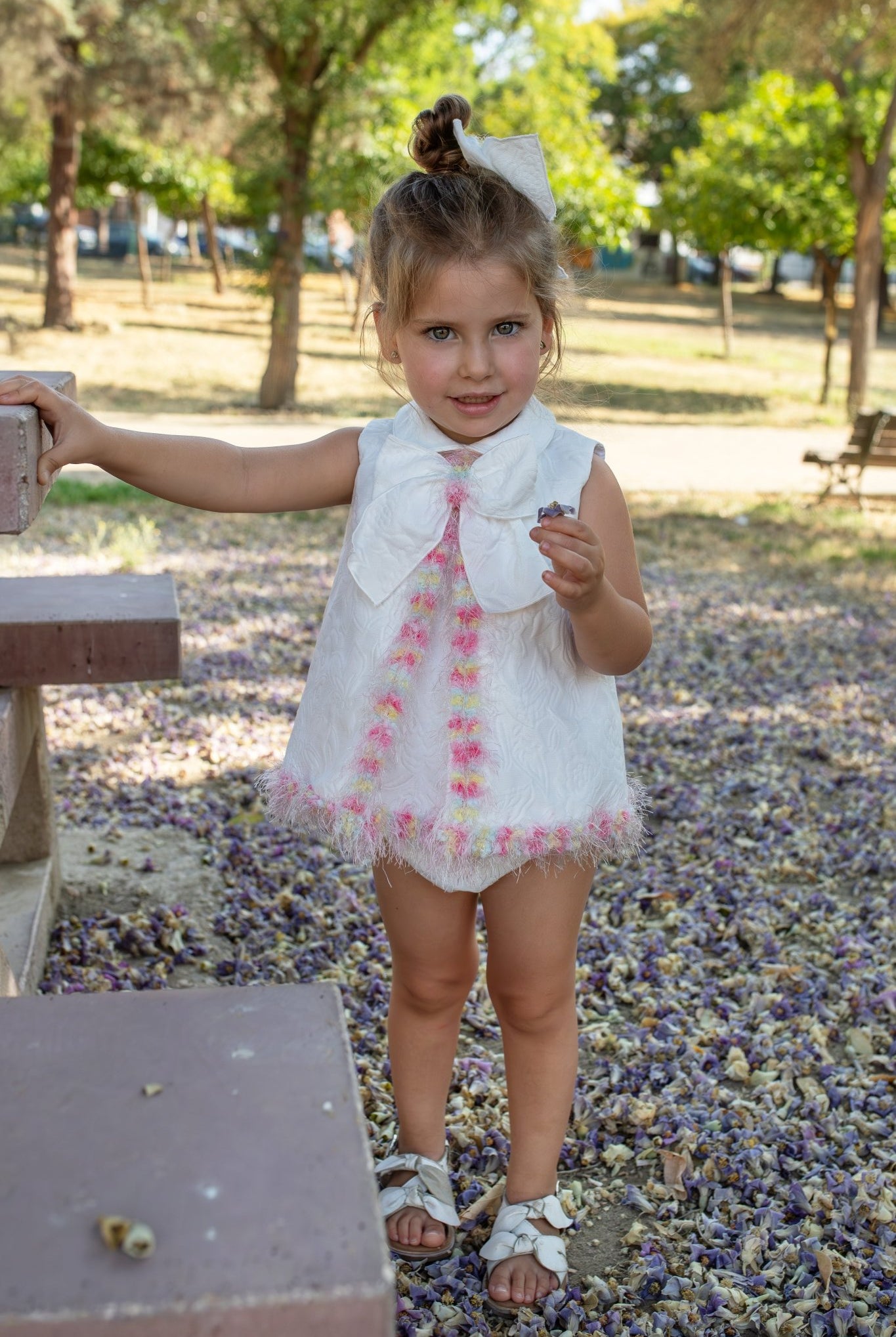 Naxos SS26 - Baby Girls White Jacquard & Multicolour Dress & Knickers