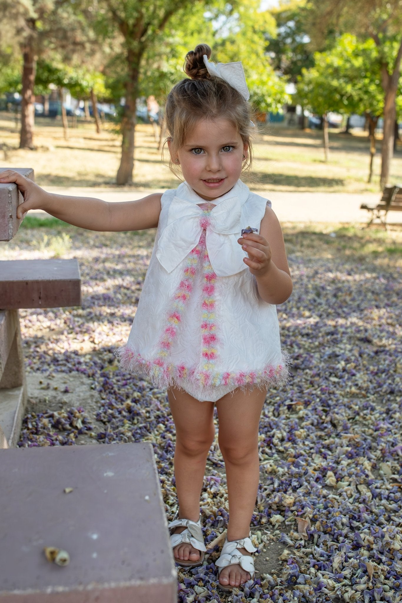 Naxos SS26 - Baby Girls White Jacquard & Multicolour Dress & Knickers