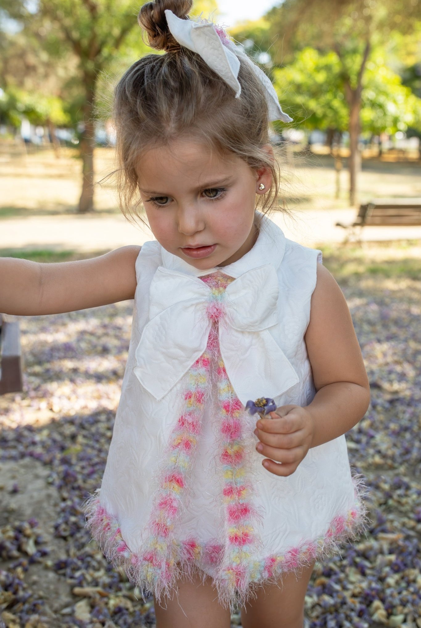 Naxos SS26 - Baby Girls White Jacquard & Multicolour Dress & Knickers