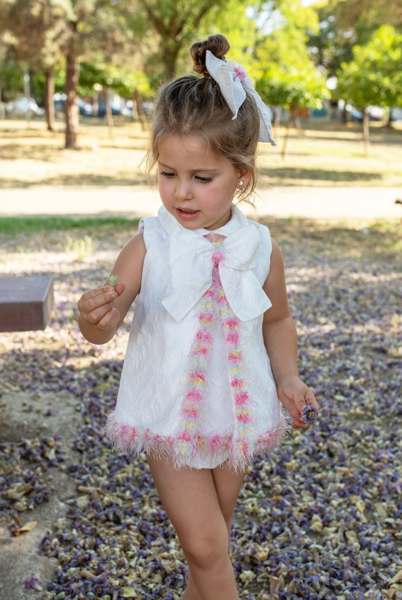 Naxos SS26 - Baby Girls White Jacquard & Multicolour Dress & Knickers