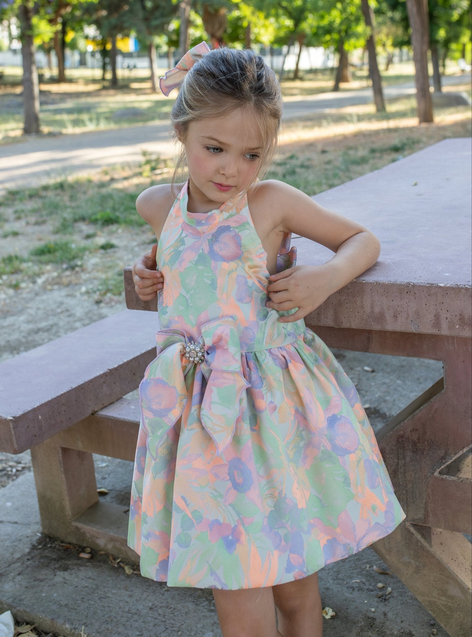 Naxos SS26 - Girls Multicoloured Bow Back Design Dress