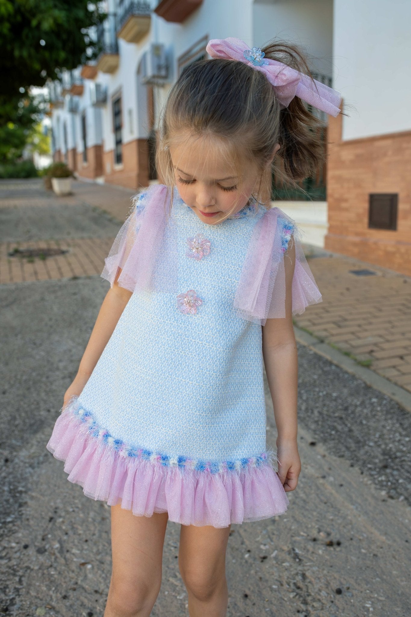 Naxos SS26 - Girls Pastel Tweed & Pink Tulle Dress