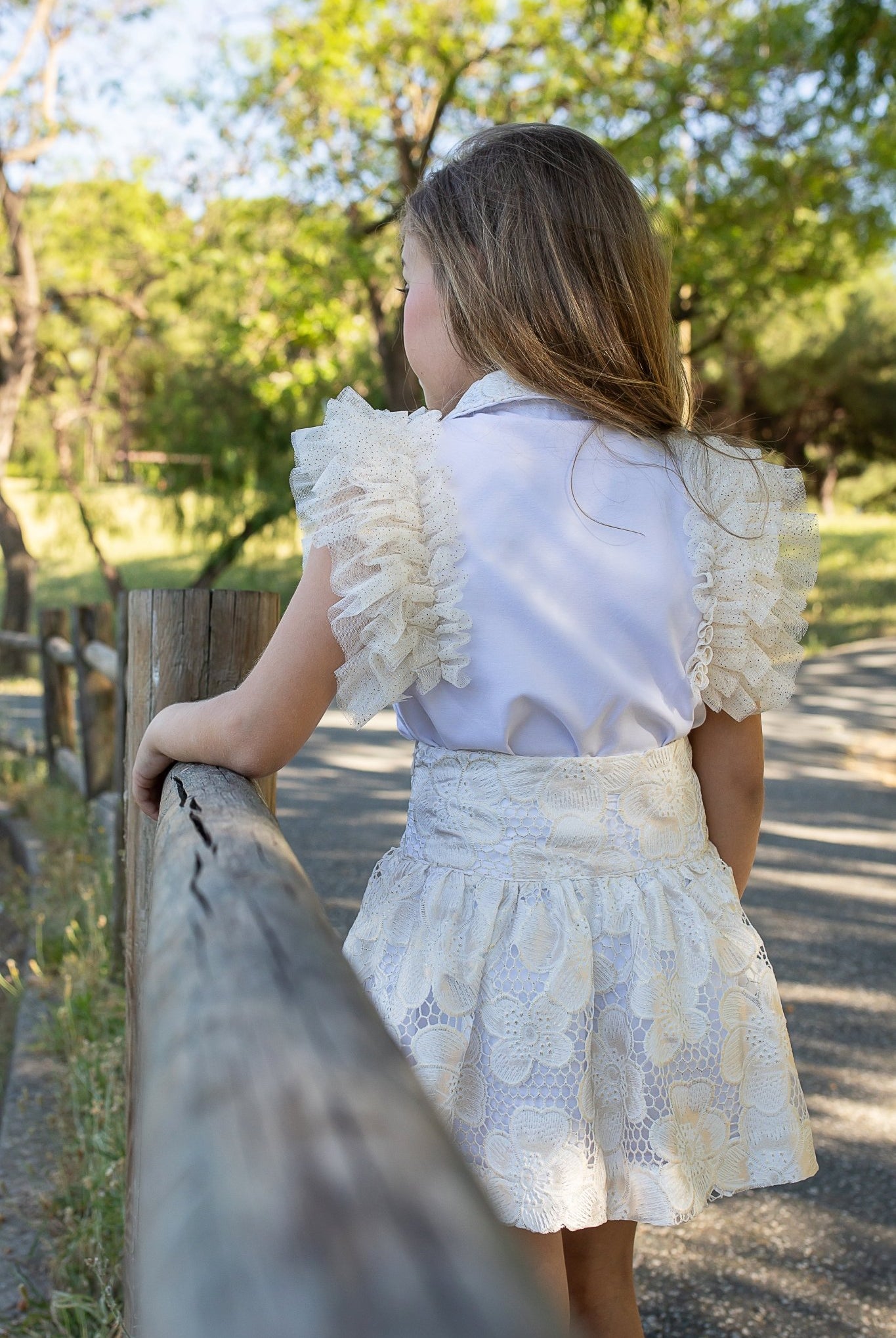Naxos SS26 - Girls White and Gold Embroidered Skirt and Blouse Set