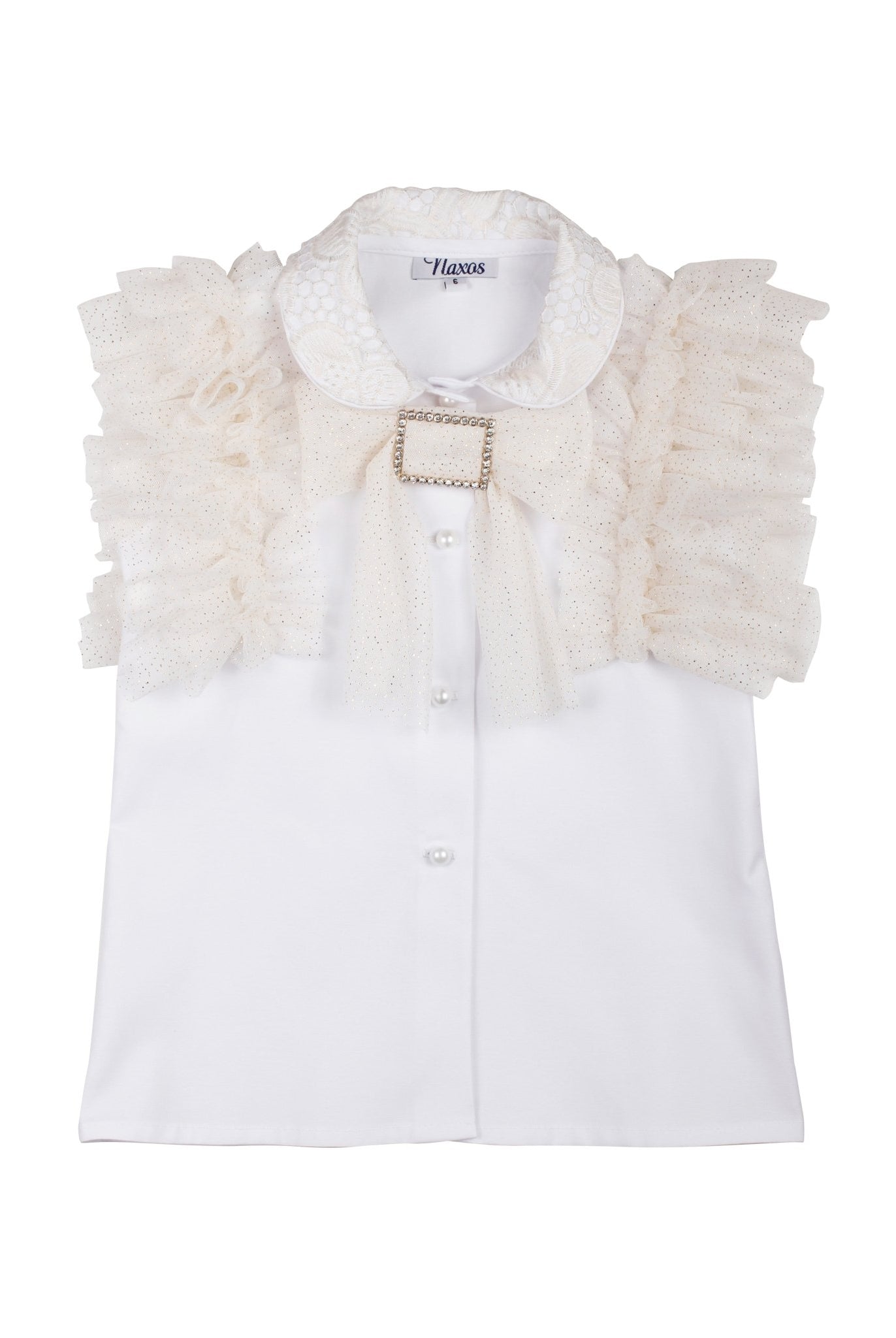 Naxos SS26 - Girls White and Gold Embroidered Skirt and Blouse Set