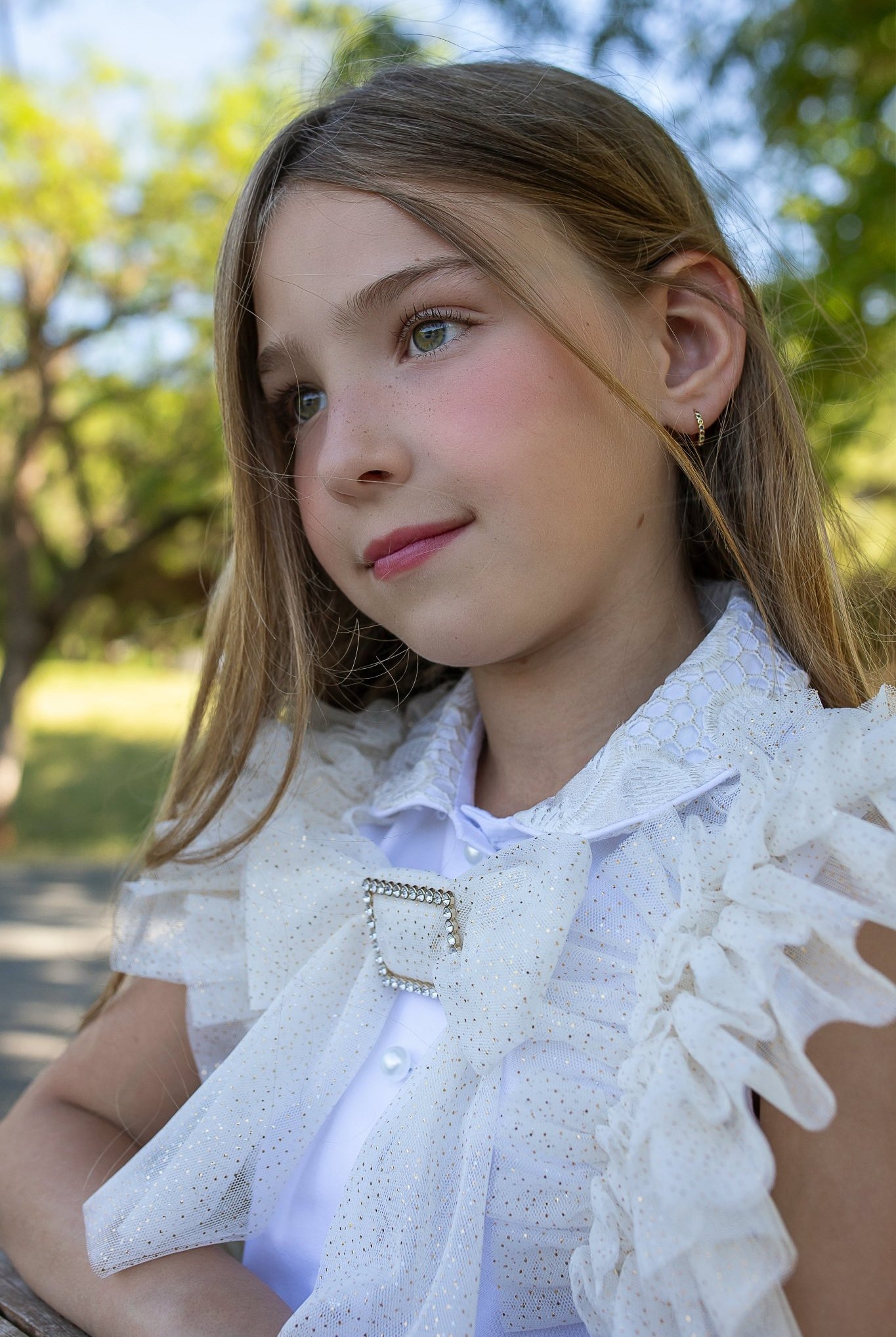 Naxos SS26 - Girls White and Gold Embroidered Skirt and Blouse Set