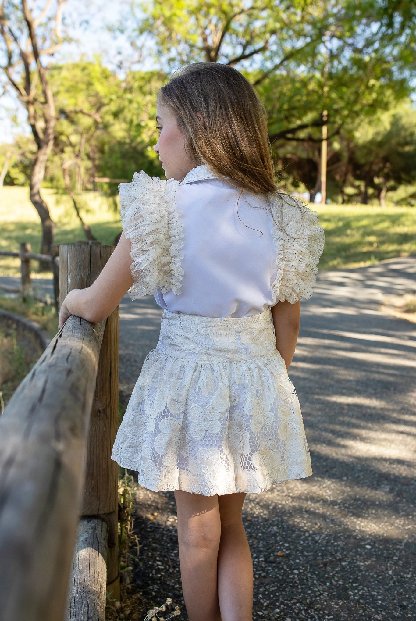 Naxos SS26 - Girls White and Gold Embroidered Skirt and Blouse Set