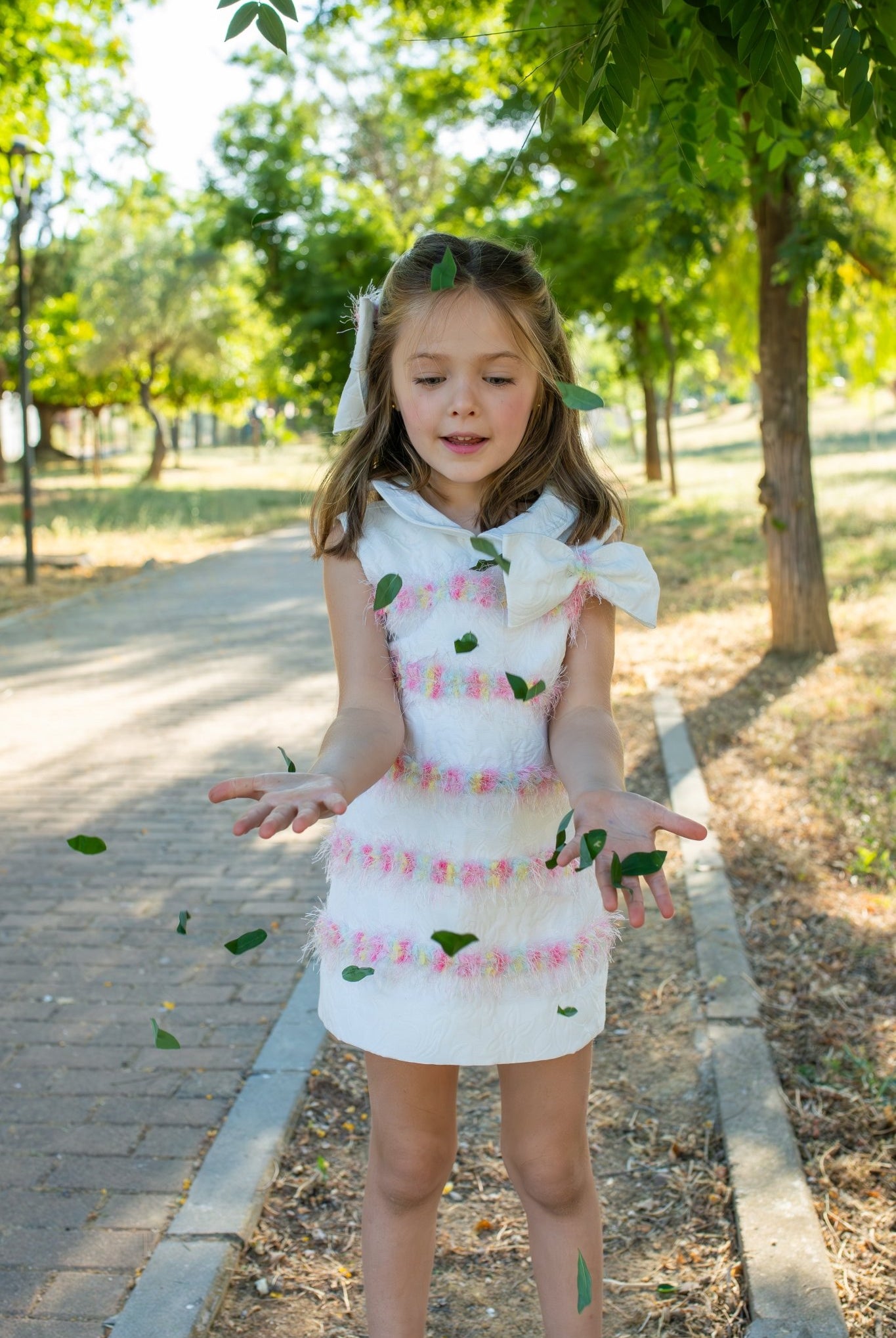 Naxos SS26 - Girls White Jacquard and Multicolour Dress