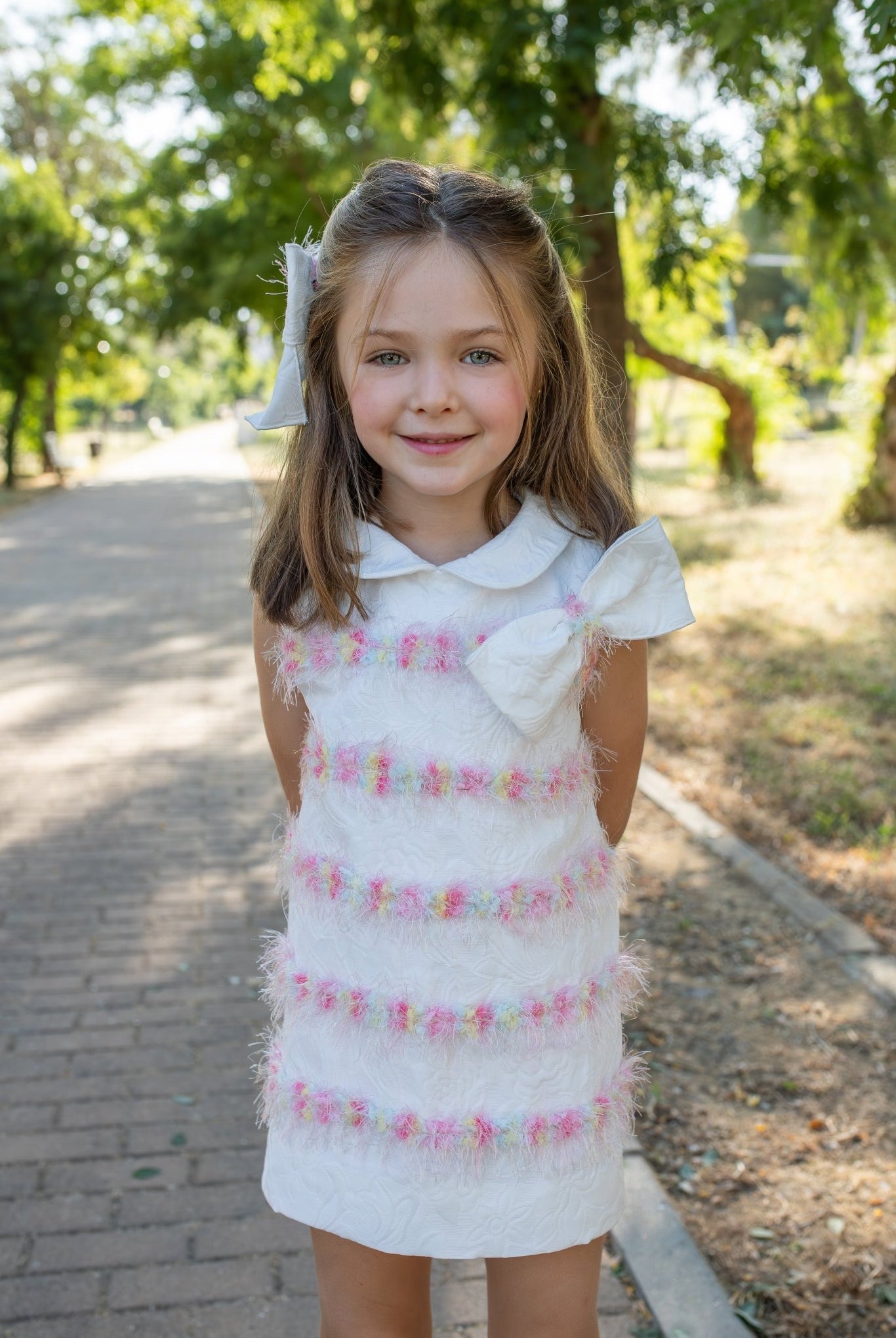Naxos SS26 - Girls White Jacquard and Multicolour Dress