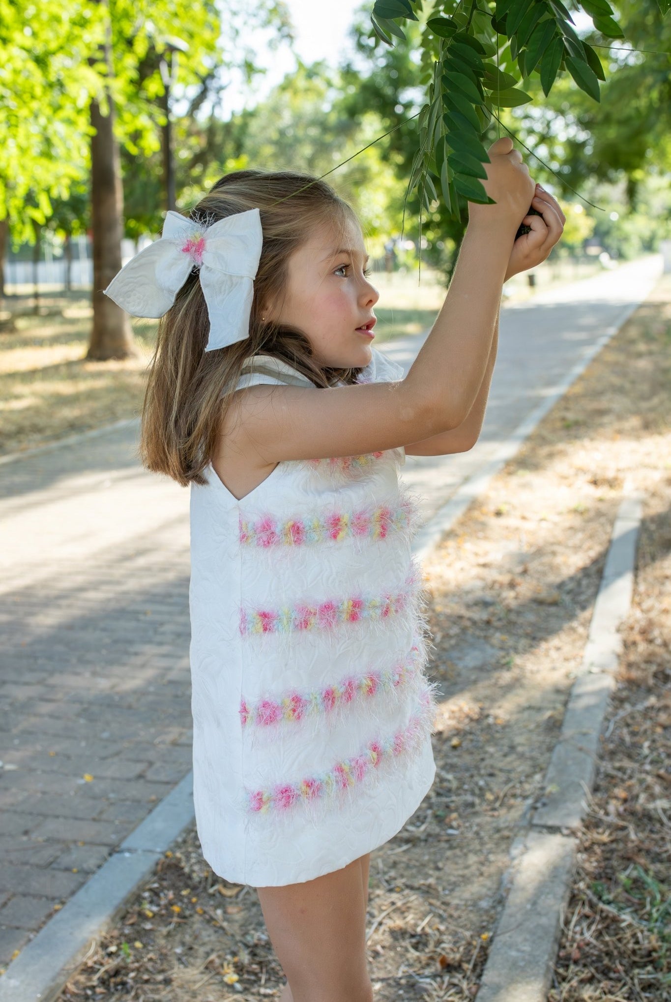 Naxos SS26 - Girls White Jacquard and Multicolour Dress