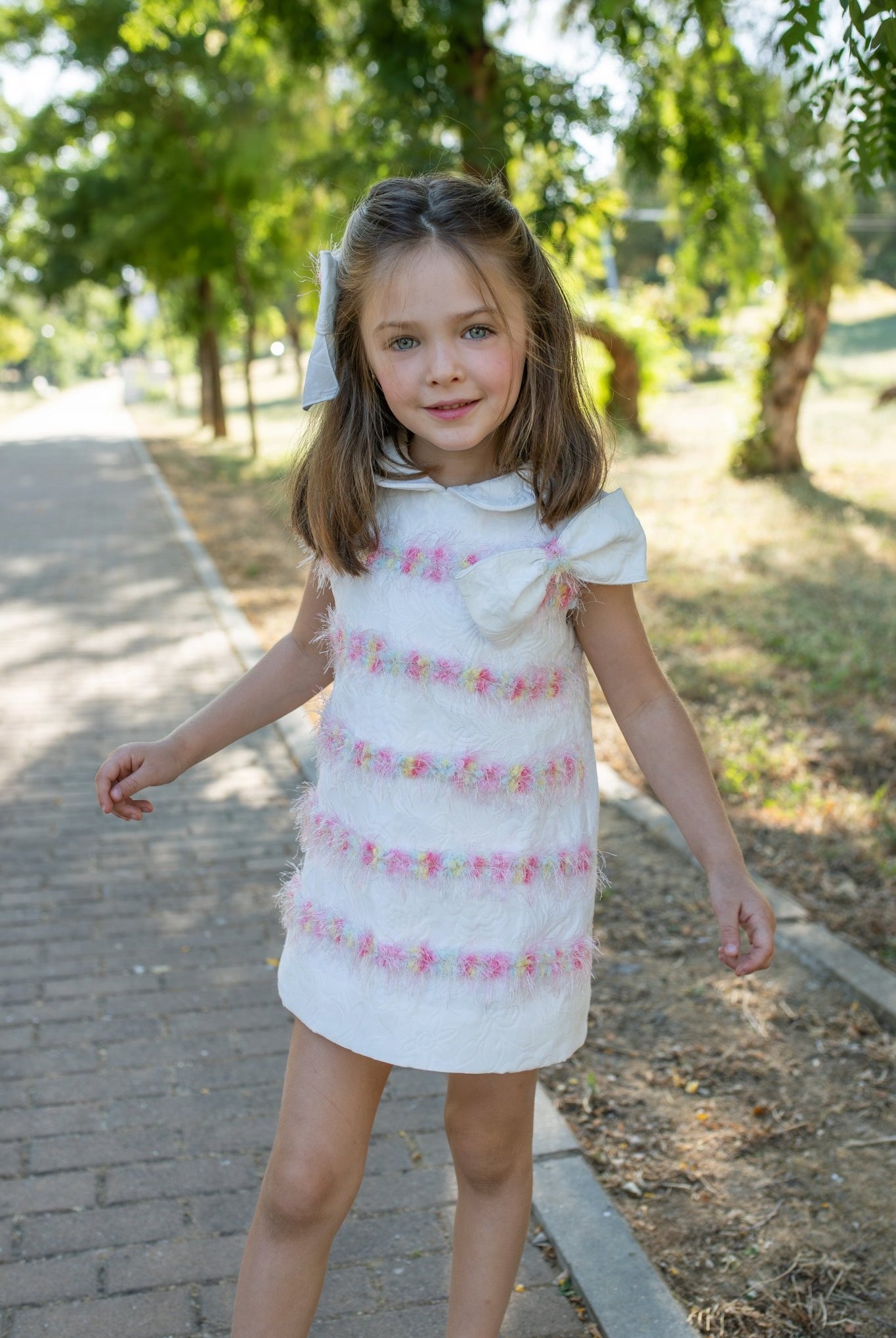 Naxos SS26 - Girls White Jacquard and Multicolour Dress