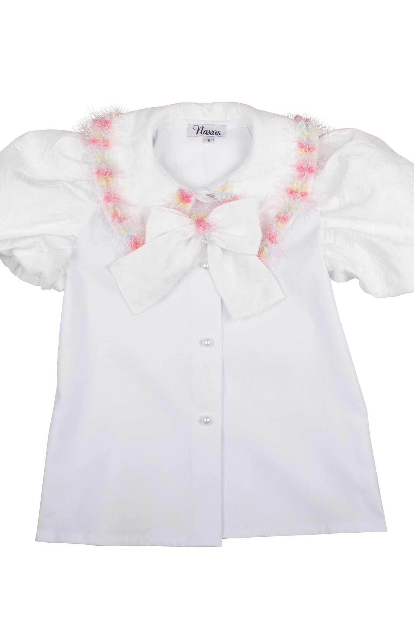 Naxos SS26 - Girls White Jacquard & Multicolour Skirt and Blouse Set