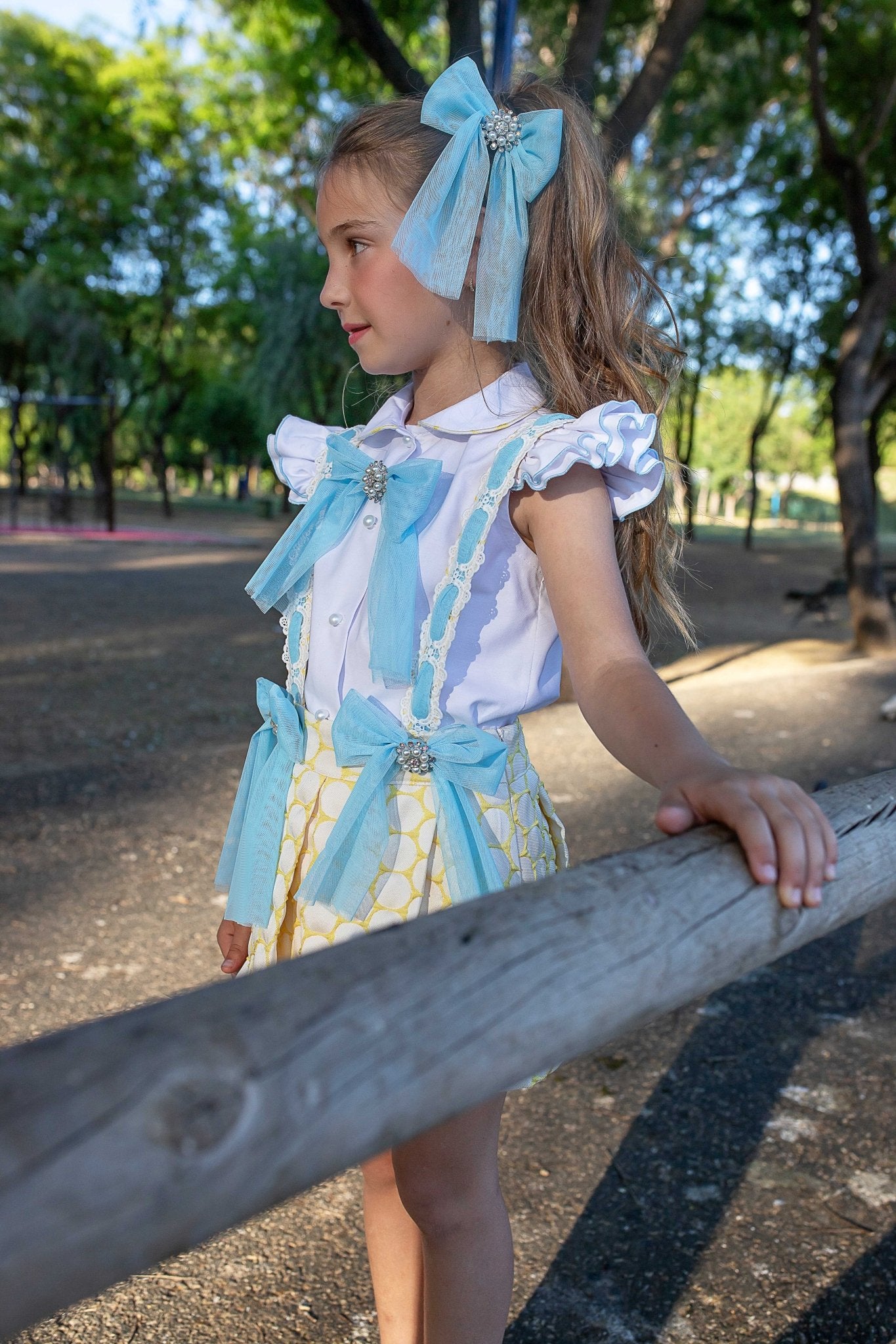 Naxos SS26 - Girls Yellow & Blue Tulle Design Skirt & Blouse Set