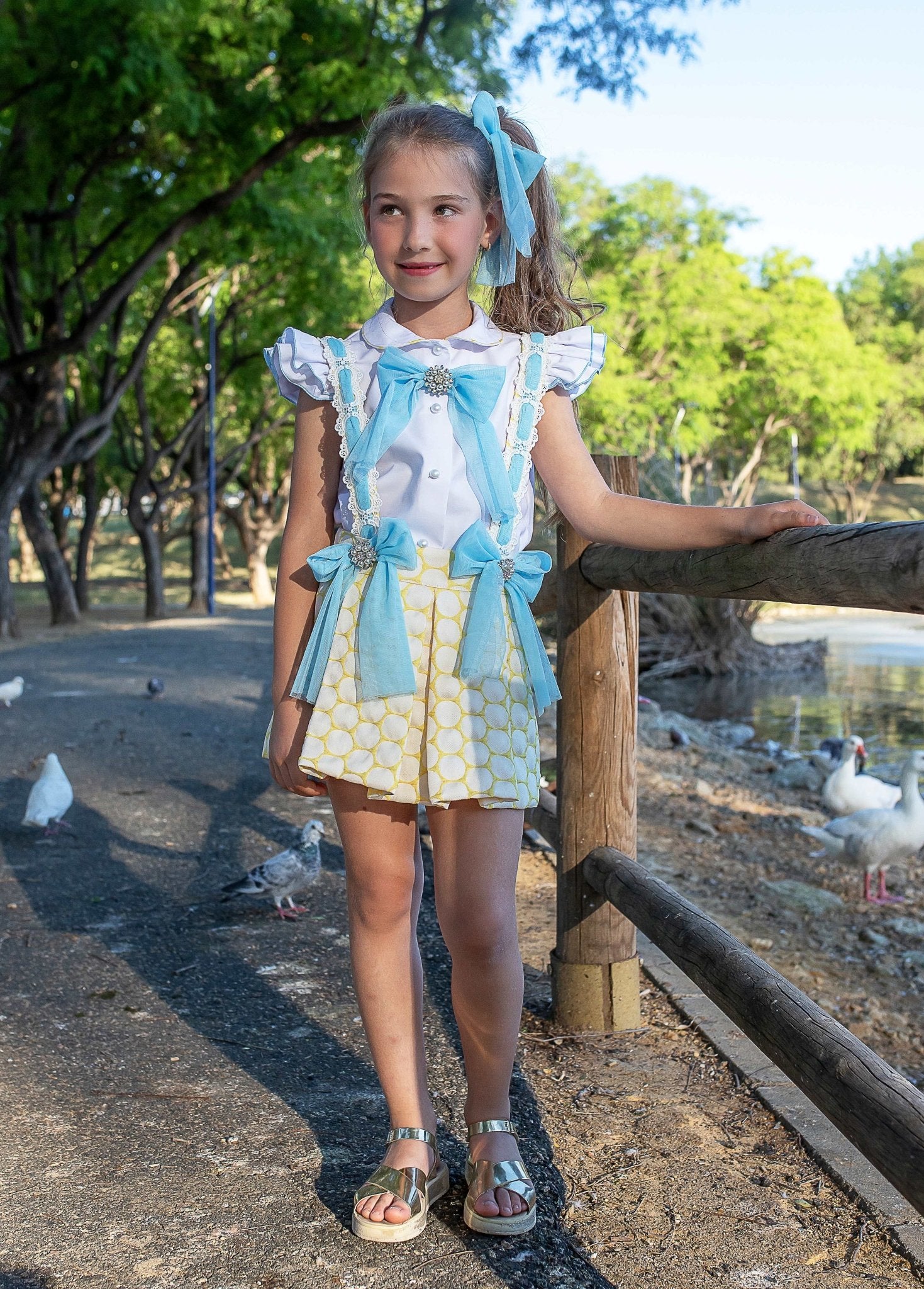 Naxos SS26 - Girls Yellow & Blue Tulle Design Skirt & Blouse Set