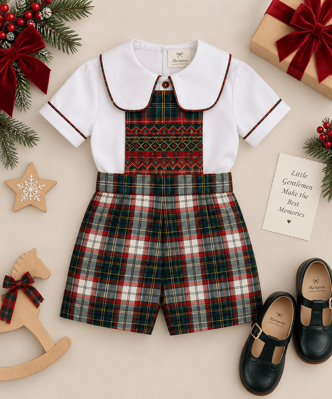 Pomme Cannelle Boys Red & Green Tartan Christmas Outfit | AW26 PRE-ORDER