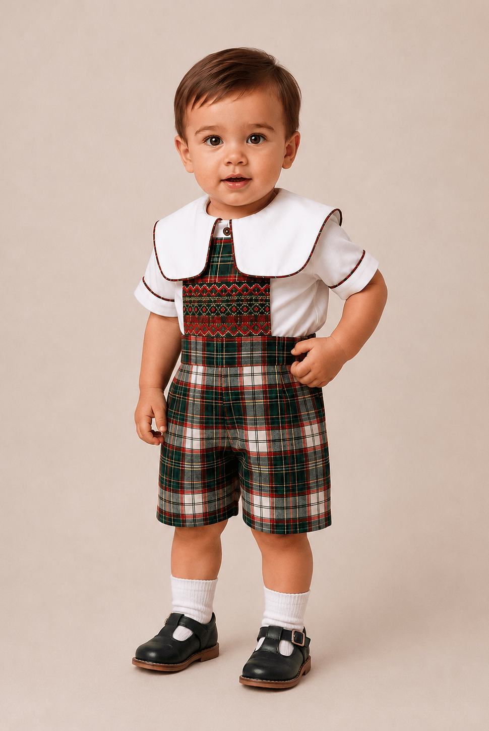 Pomme Cannelle Boys Red & Green Tartan Christmas Outfit | AW26 PRE-ORDER