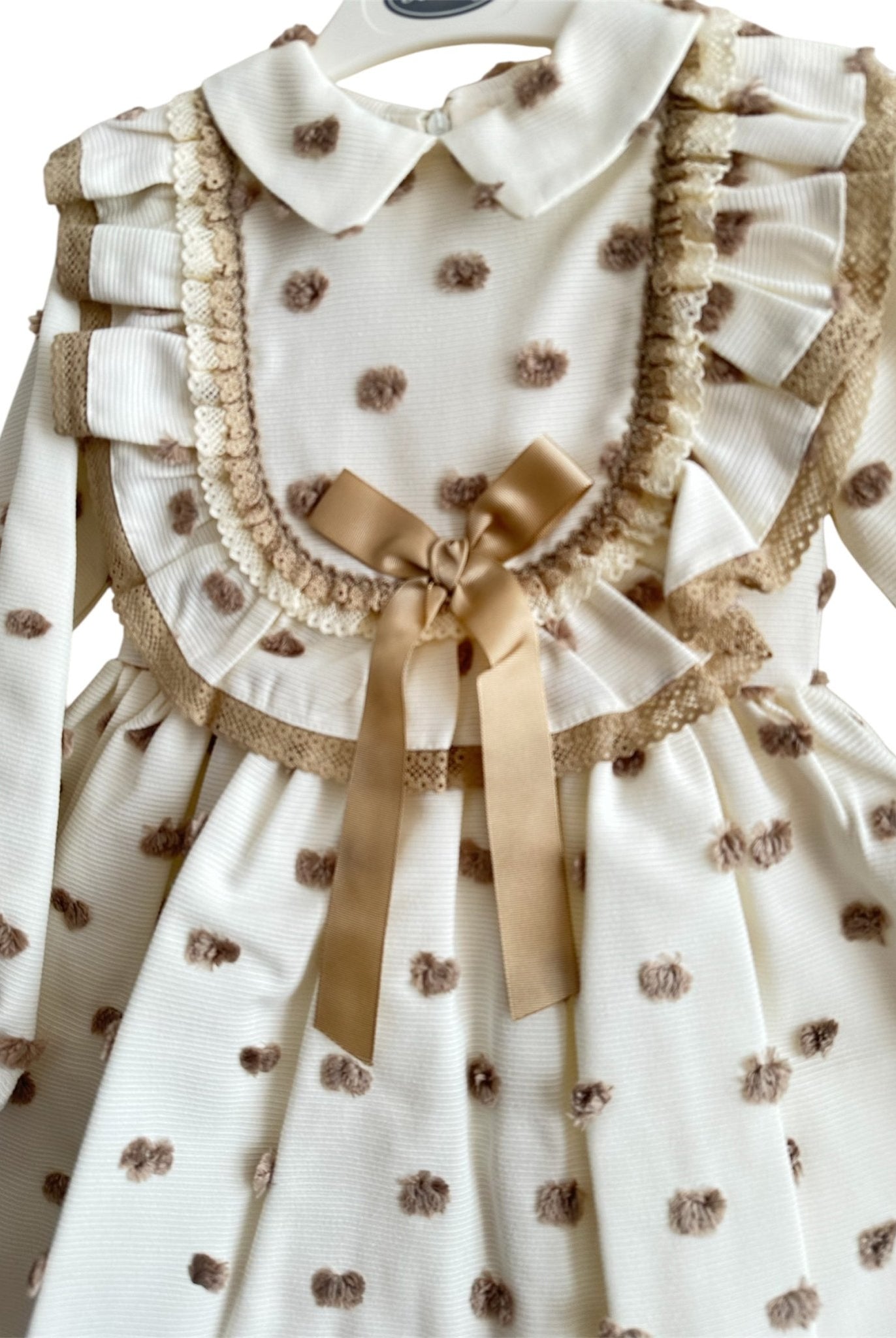 Rochy AW25 - Girl's Motas Cream and Camel Polka Dot Dress