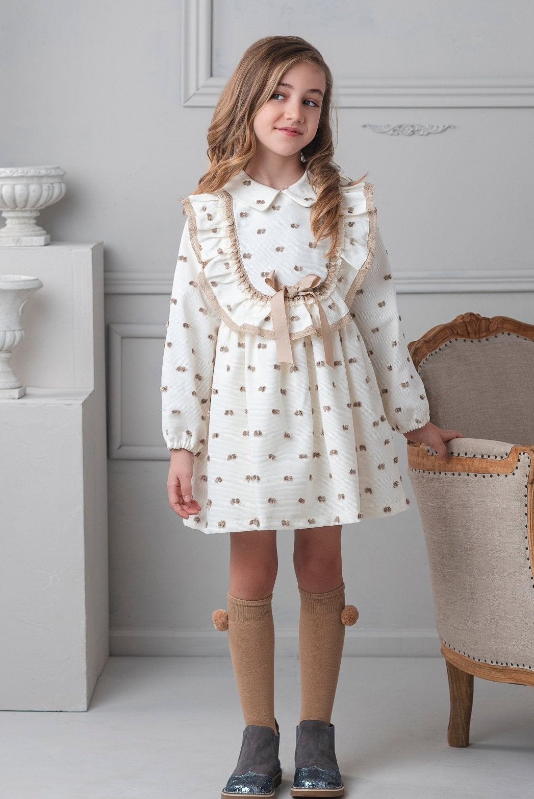 New for AW25 by Rochy Girl's Cream and Camel Winter Dress