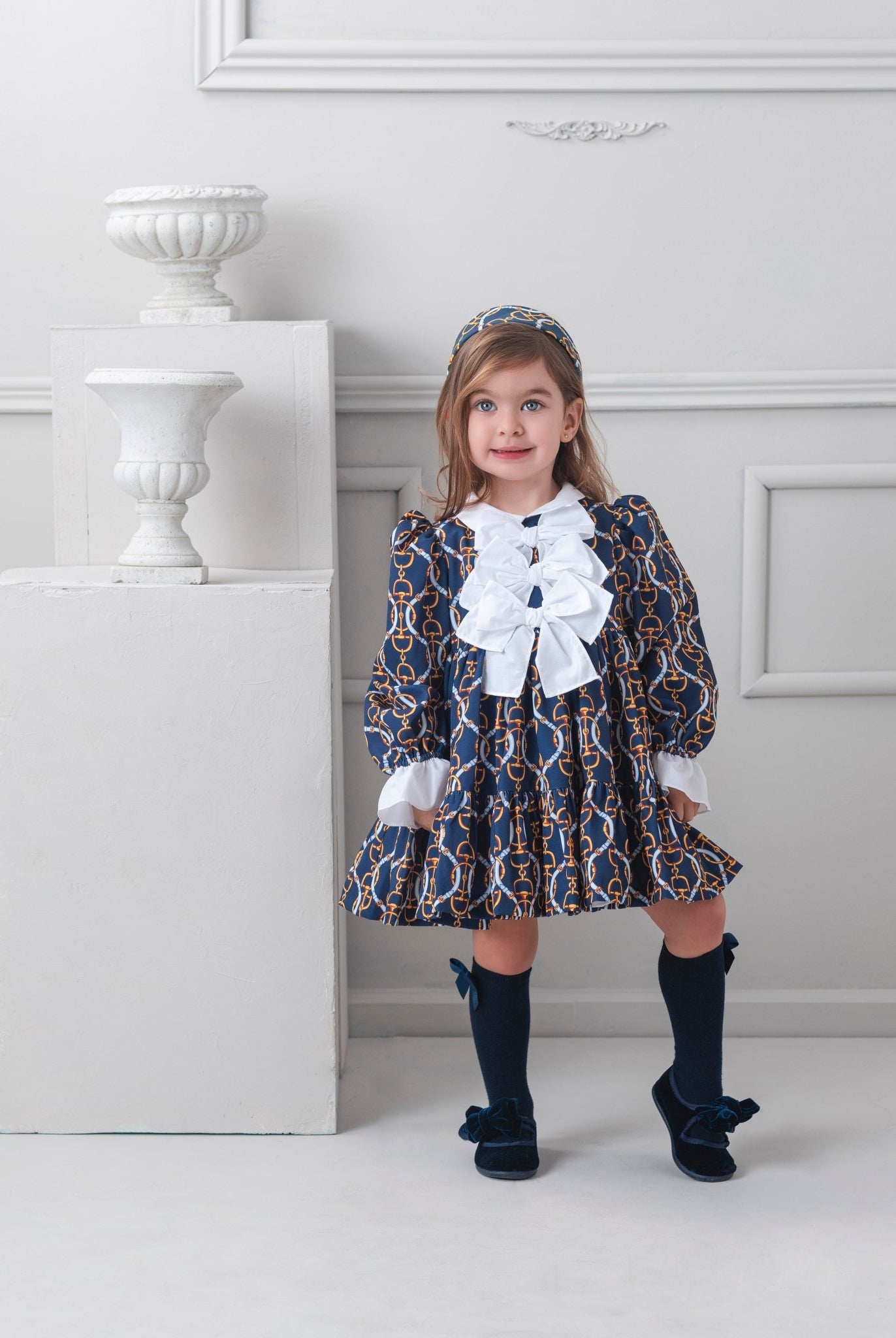 Rochy Vintage Chains Navy & Gold Dress for AW25