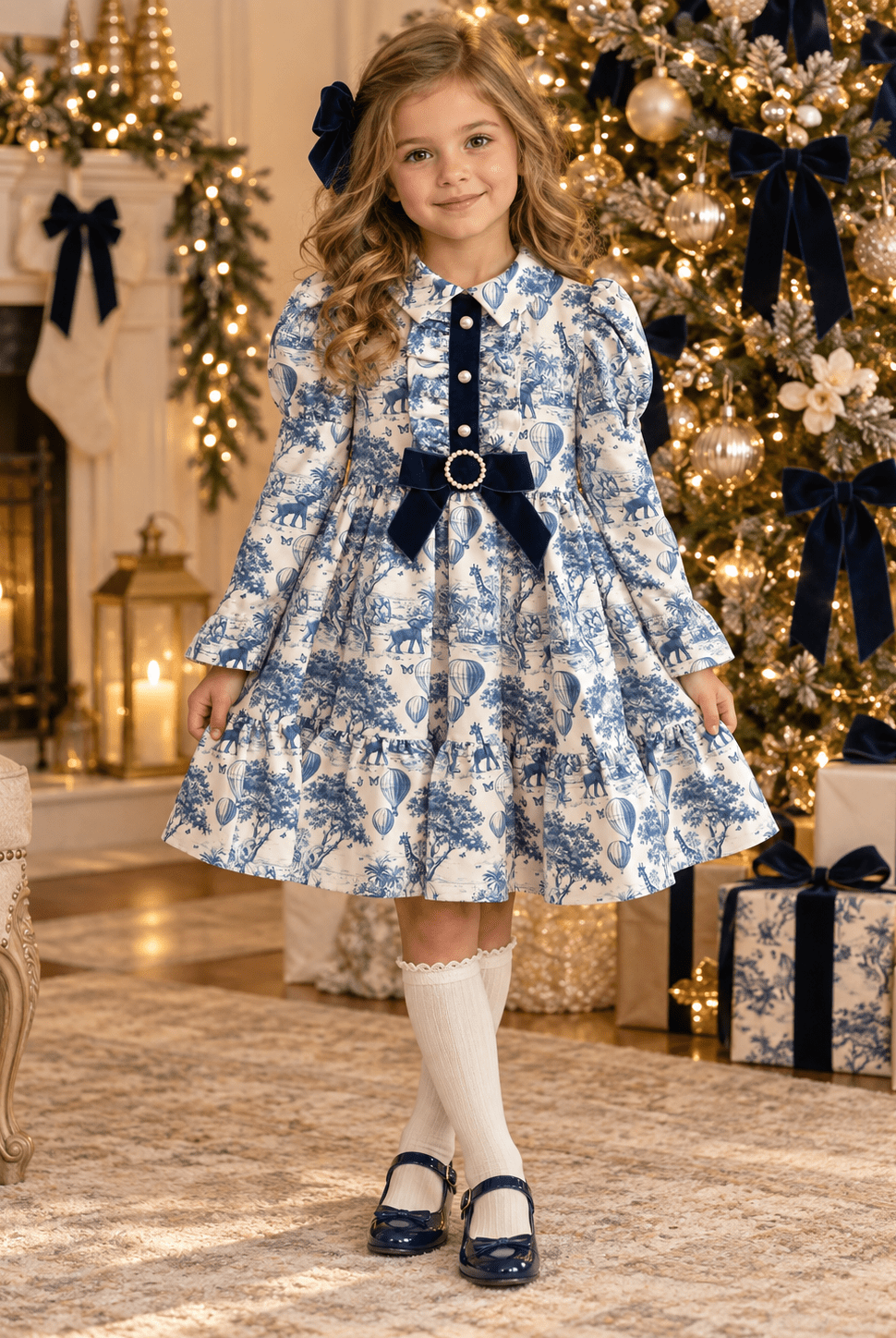 Rochy Girls Blue Toile Print Dress | AW26