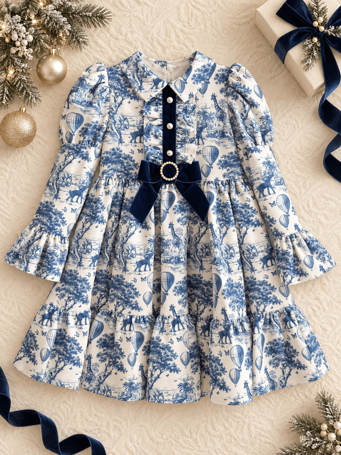Rochy Girls Blue Toile Print Dress | AW26