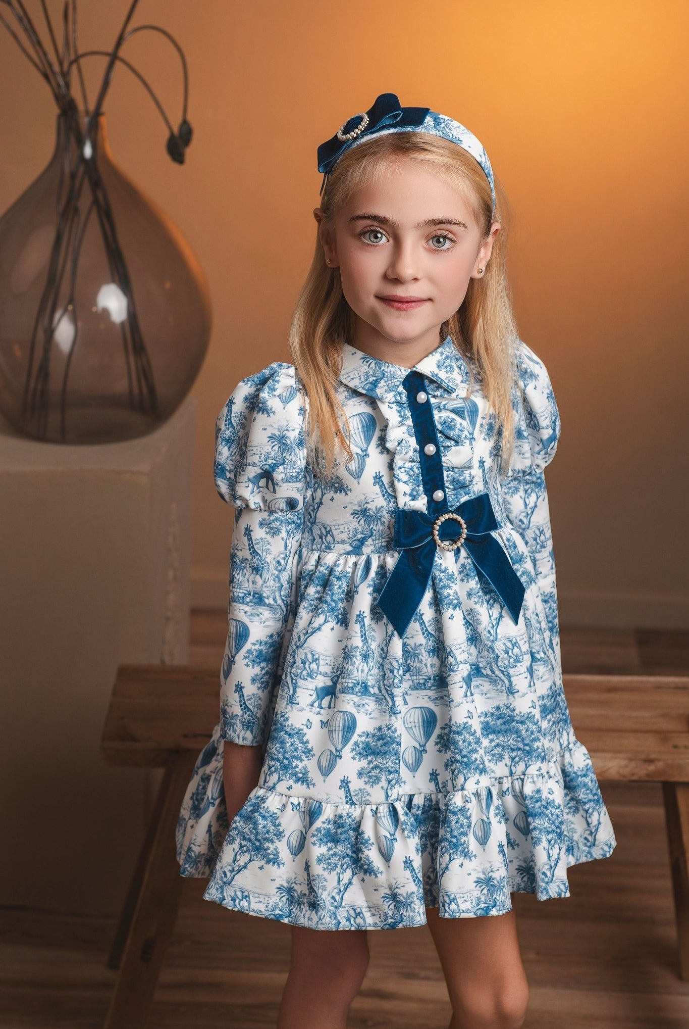 Rochy Girls Blue Toile Print Dress | AW26 PRE-ORDER