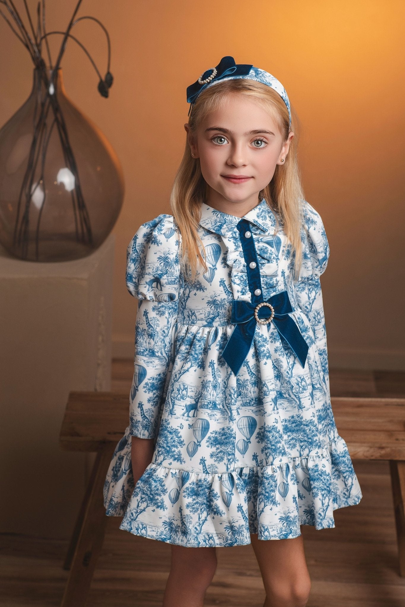 Rochy Girls Blue Toile Print Headpiece | AW26 PRE-ORDER