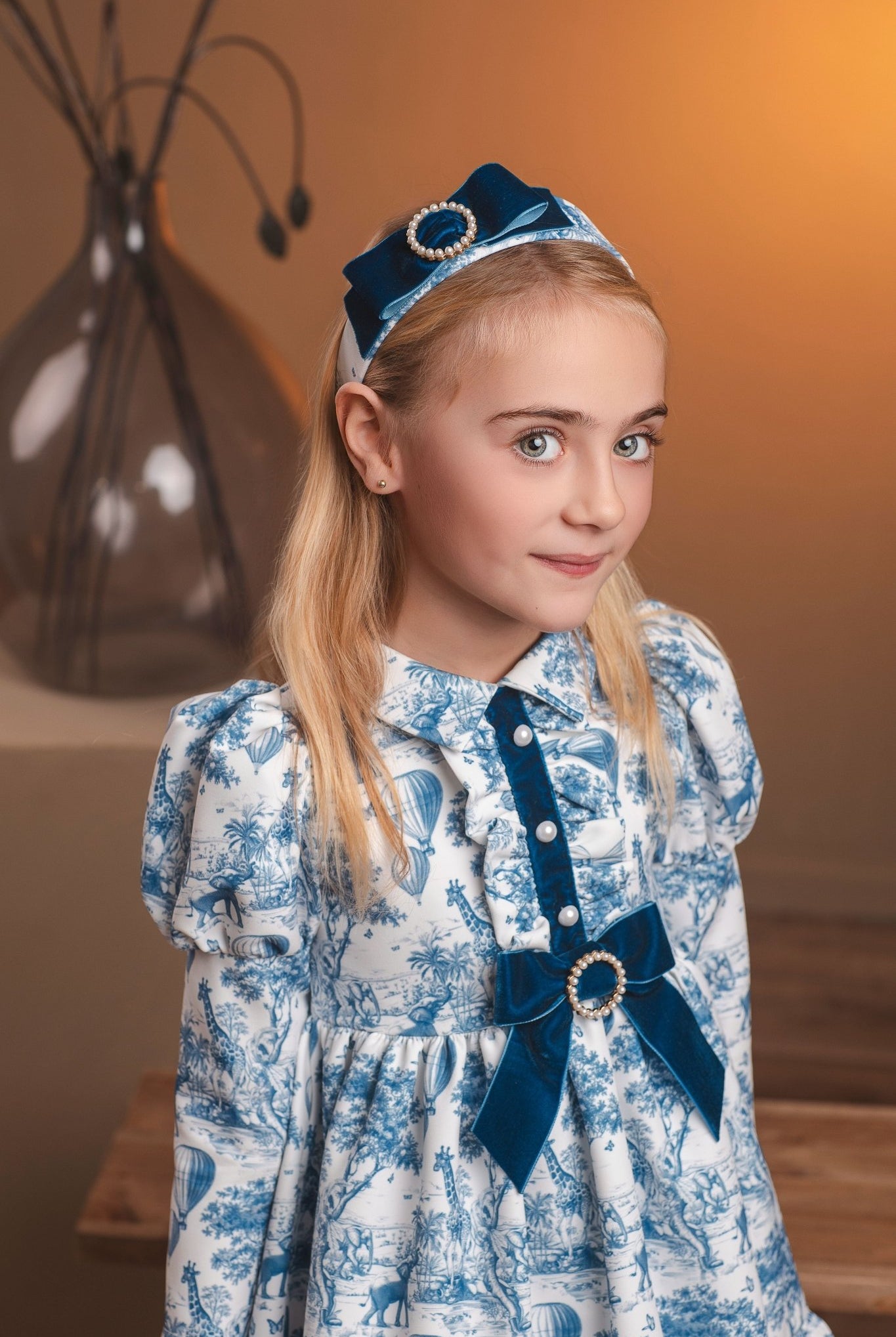 Rochy Girls Blue Toile Print Headpiece | AW26 PRE-ORDER