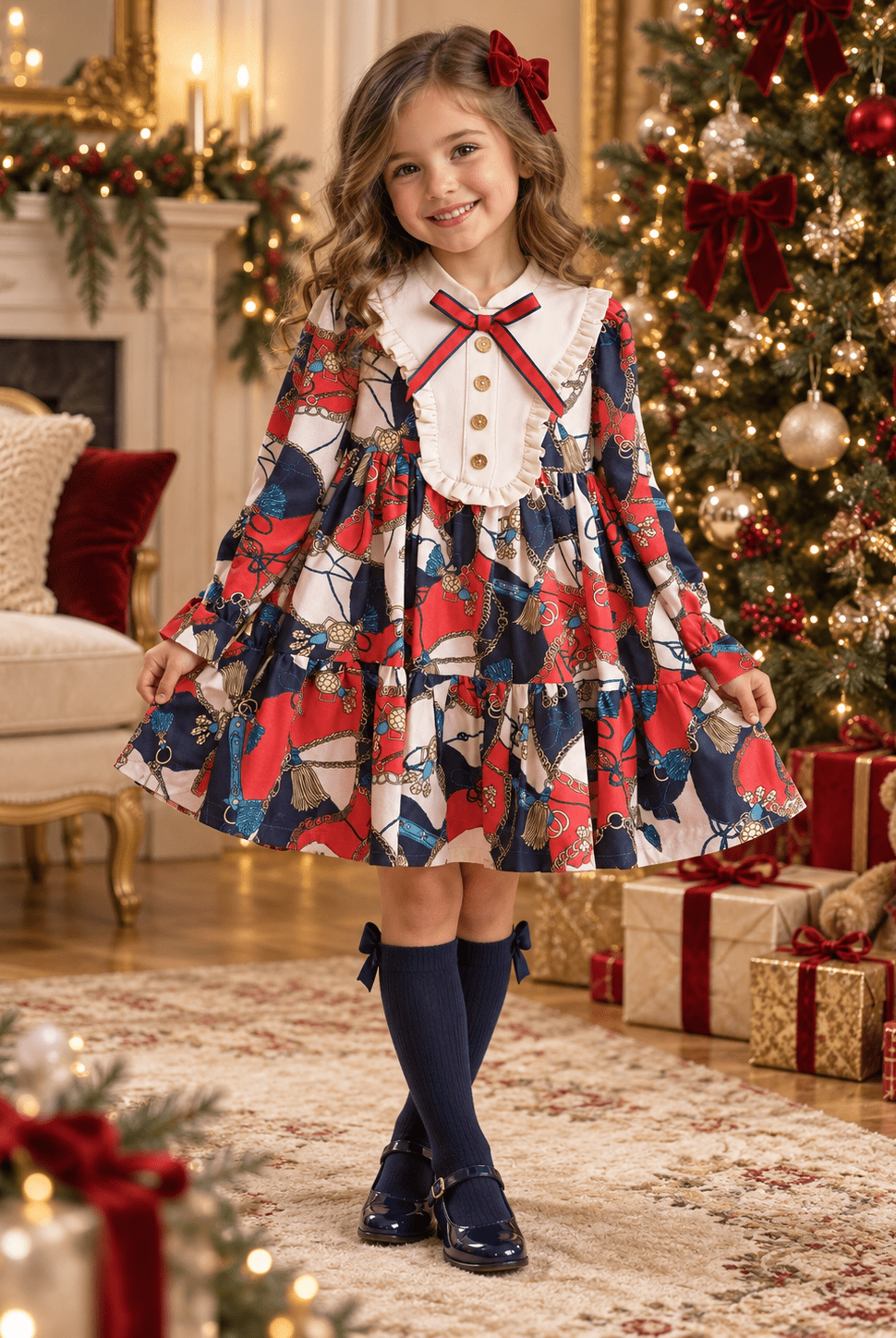 Rochy Girls Gold Collection Red Print Dress | AW26